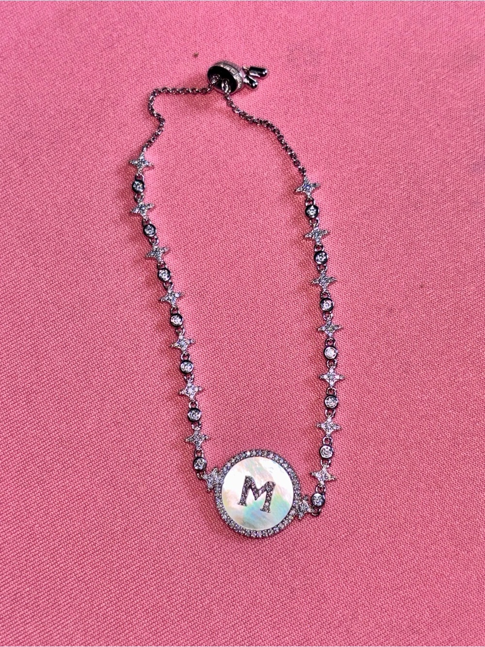 Silver Initial 'M' Star Link bracelet - Silver